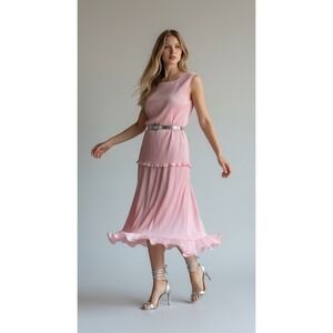 Donna Vinci Skirt Set VTG Dressy Micro Pleated Pink Dressy Cocktail 12 Large